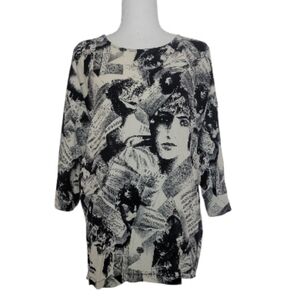Vintage Lynn French Art Print Tunic Top Rayon Music Hollywood Avant Garde M/L